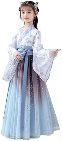 Deluxe Hanfu Chinese Costume For Girls,Kids Tang Dynasty Traditional Floral Embroidery Princess Dress.