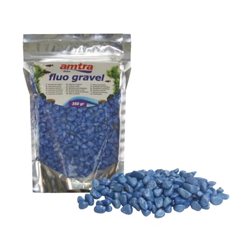Amtra Fluo Kies für Aquarien, Dekoration, Keramikkies für Süß- und Salzwasser, puderfrei, blau, 350 g