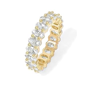 PAVOI 14K Gold Plated Rings Oval Cubic Zirconia Love Ring | Eternity Ring | 5mm Stackable Rings for Women | Gold Rings for Women