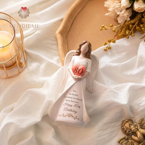 Storieme 80th Birthday Gifts for Women: 80 Years Old Birthday Gift for Woman Friends Mum Grandma - Hand-Painted Angel Figurine for Party Decorations (7.5"/19cm) - Image 7