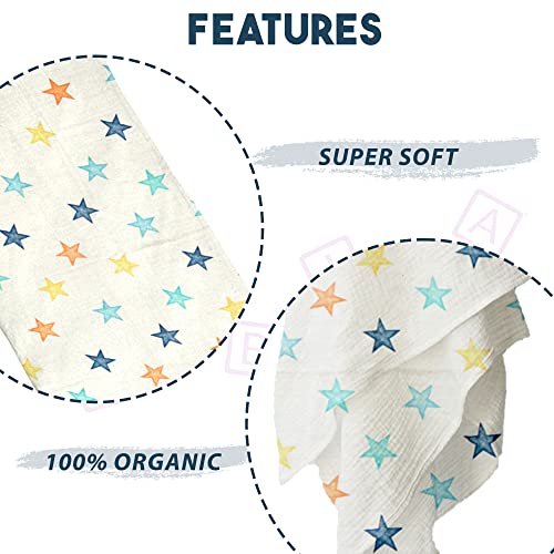 Image of BEMBIKA Bamboo Muslin Swaddle Wrap Baby 120X110 Cm Stroller Blanket Receiving Blanket for Newborn (Colorful Pentagram)