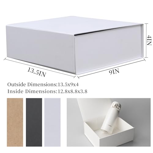 Image of Rsgift White Gift Boxes with Lid,13.5x9x4 Inches,Magnetic Closure for Women - Wedding, Birthday, Graduation Packaging