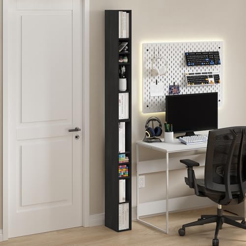 Image of Furinno Fulda Book Shelf, 10-Tier Bookshelf, Space Saving Storage Shelf Bookcase, 9.2 x 5.9 x 78.7, for Living Room, Bedroom, Home Office, Blackwood