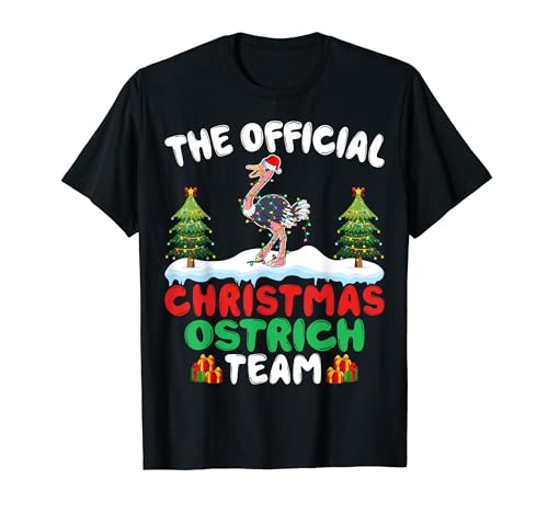 Ostrich Santa Hat Xmas Lights Tree Christmas Ostrich Team Camiseta