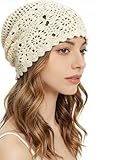Royid Crochet Hat for Women Cotton Slouchy Beanie Knitted Handmade Skull Cap for Summer Travel Daily Wear Beige