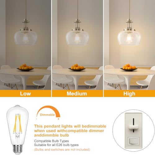Image of Modern Pendant Lights Kitchen Island, Brushed Nickel Pendant Light Fixtures with 10 inch Clear Crack Glass Shade, Industrial Hanging Pendant Lights Fixture for Kitchen Island Dining Room Entryway
