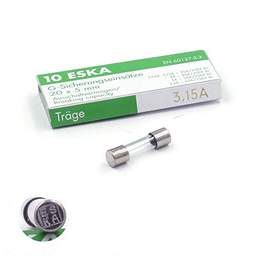 10x Fusible temporisé (T) en verre 3.15A / 250VAC 5x20mm Cover