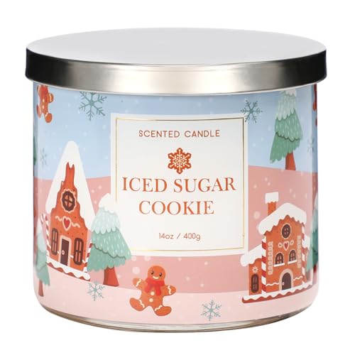 Christmas Scented Candles, Sugar Cookie & Vanilla Scented, Large 3 Wicks Candle, 14 oz, Christmas...