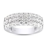 3-Row Half Eternity Wedding Band Ring For Women Round Lab Grown Diamond Anniversary Ring in 14K White Gold Plated Sterling Silver Jewelry Gift For Her Size 6