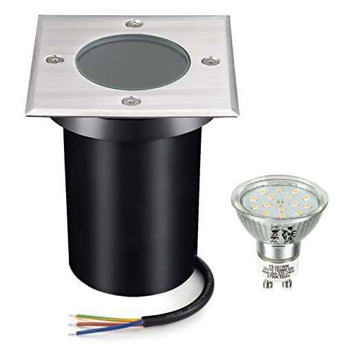 Bojim Spot Exterieur Led Etanche IP67, Spot Encastrable Exterieur Ampoule GU10 6W 220V 2700K Blanc Chaud, Spot Terrasse Exterieur Encastrable Carré pour Jardin Chemin Parc Cour, Acier inoxydable