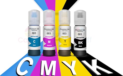 Image of CANOFF 003 Ink for Epson L3110, L3150, L3250, L3252 L3115, L3116, L3101, L3210, L3215, L3216, L3151, L3152, L3156, L5190 Printer - Compatible Ink Bottle for Epson 003 (Black, Cyan, Magenta, Yellow)