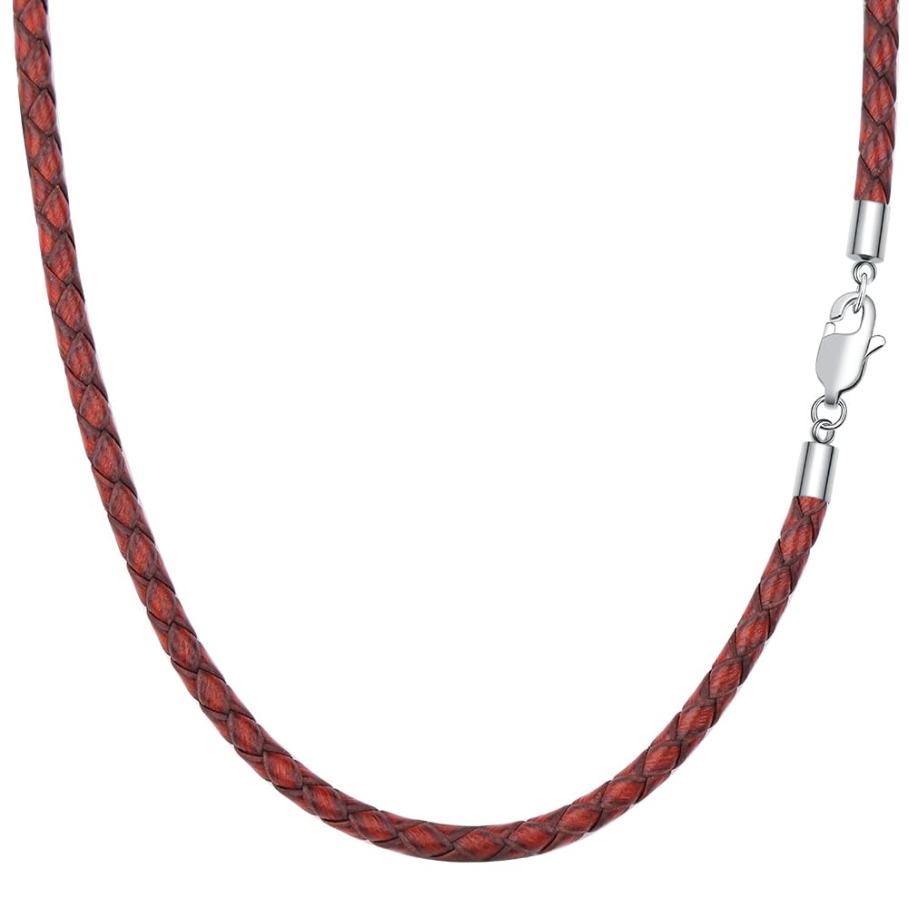 Viwind Lederkette Geflochten Kunstleder Halskette Edelstahl Verschluss 3mm breit Damen Herren Kette für Anhänger charm 45-60cm wählbar DIY Lederschnur