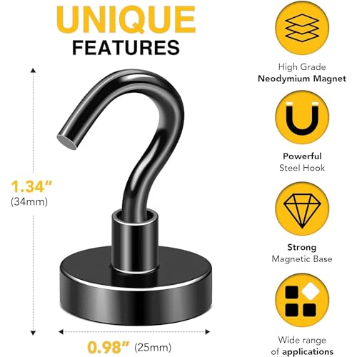 Image of DIYMAG Magnetic Hooks,85lbs Heavy Duty Magnets with Hook Black 8 Pack
