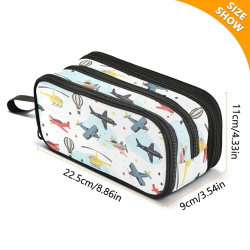 Image of ZAZYXTJ Helicopter Large Capacity Pencil Case 3 Compartment Pen Pouch Storage Canvas Makeup Bag for School Office Teen Girl Boy Men Women