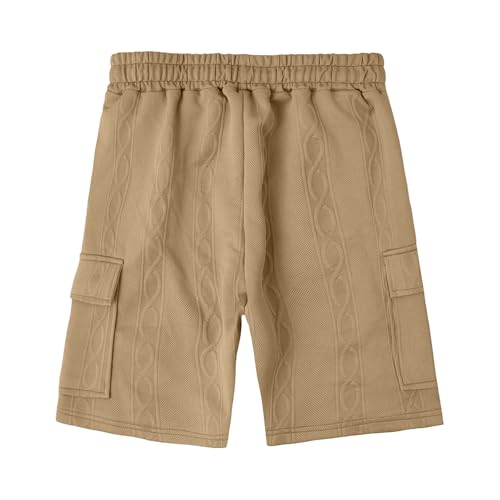 Image of Men's Cargo Shorts Casual Elastic Waist Drawstring Textured Lightweight Summer Comfy Beach Shorts Multi Pockets