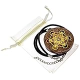 Reiki Metatron's Cube/Merkaba with 7 Chakra Crystals | EMF Protection and Sleep Aid | Orgone Pendant with Complimentary Leather Neck Cord and Bag