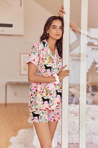 Image of Ekouaer Womens Pajamas Set Soft Classic Notch Collar Bride Pjs Comfy Short Sleeve Sleepwear Loungewear
