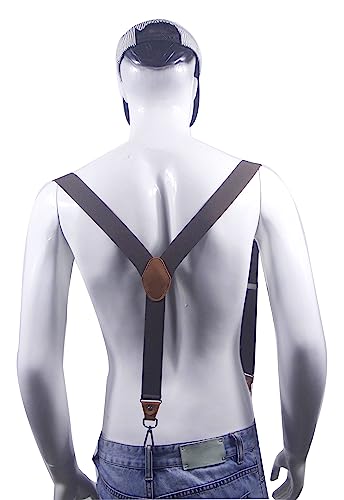 Image of Mens Suspenders with 3 Swivel Hooks Belt Loops 1.4 Inch Wide Heavy Duty Adjustable Braces