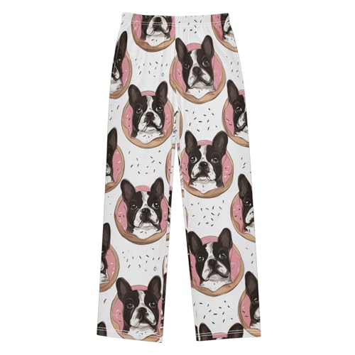 ZZXXB French Bulldogs Print Boys Long Pants Soft Trousers Elastic Waist Kids Lounge Bottoms with Pockets S-XL