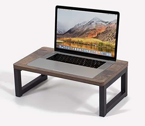 Join Iron Dark Brown Wood Computer Monitor Stand With Storage.laptop Computer Shelf.ergonomic Monitor Riser Desk Organizer.office Supplies,Printer,Imac,Pc,Fax Machine Shelving Rack #TOP5