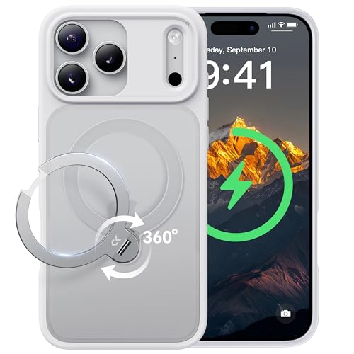 【2026最高傑作&定点360度回転】CASEKOO iPhone 17 Pro Max 用 ケース MagSafe対応 米軍MIL規格 360°全方向耐衝撃 【横縦両立・角度自由調整】最大25W急速充電対応 指紋防止/マット仕上げ/黄変防止/半透明 ラップホール付き ワイヤレス充電対応 いphone17promax 用ケース 6.9インチ「MagicStand Pro」(ホワイト)