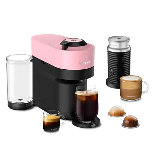 Nespresso Máquina de café e café expresso Vertuo Pop+ da De'Longhi com espumador de leite, rosa doce