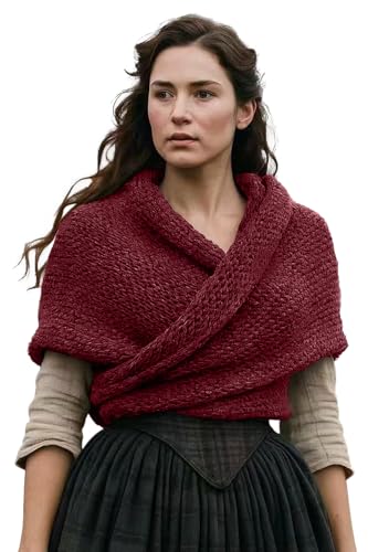 L'VOW Women's Knitted Sontag Shawl Medieval Triangle Sweater Wrap, Burgundy