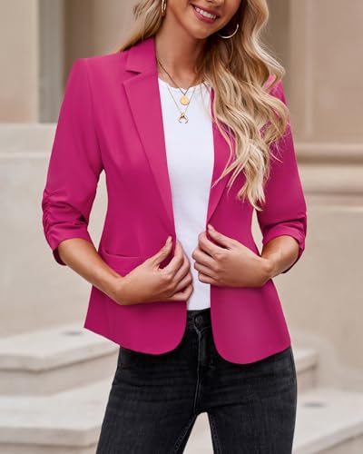 Roskiky Blazer Damen Elegant Damen Jacke Dressy 3/28 Ärmel Blazer L
