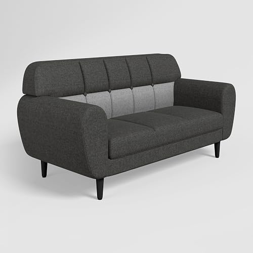 Image of GODREJ INTERIO Sofa Bobbin 3 Seater Fabric Sofa for Living Room, 3-Years Warranty, Pinewood, Charcoal