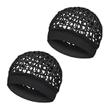 Higijapuf Schlafhaube Damen, Haarnetz Para Dormir Con Borde De Tejido Suave, Gorra Transpirable Para La Noche, 2 Piezas Negras, Bonete Para Peinados Y Estilismo Sedosos