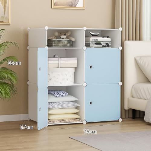 Image of Plastic Wardrobe for Kids Clothes - Durable, Easy to Use Anti-Skid & Non-Slip Effective Professional Collapsible Wardrobe, Plastic Cupboard for Kids, Foldable Almirah (Blue-HD2, 4-Door)