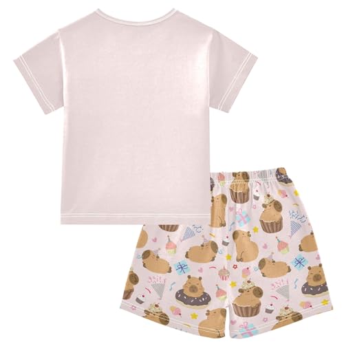 Cupcake Capybara Pink Summer Cute Pajama Sets, Short Sets for Daily Wears and Sleep Wears2