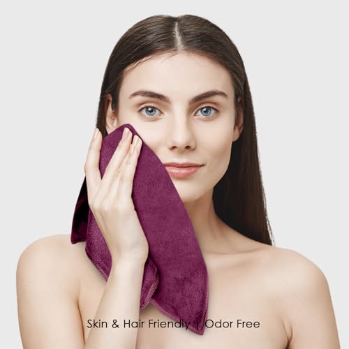 Image of HOUSSE Microfiber Face Towels | Ultra Absorbent, Odour-Free, Quick Dry 550 GSM Face Towel for Home, Gym, Travel, Running and Personal Use | 30x30 cm | Set of 4 in One Colour (Red Plum, Pack of 4)