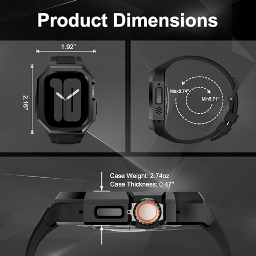 Image of Luxury Metal Case with Band Compatible for Apple Watch 44mm 45mm 46mm 49mm,Men Rugged Protective Bumper Cover with Soft Silicone Strap for iWatch Series 11 /10 /9 /8 /7 /6 /SE3 /SE2 /SE /5 /4 and Ultra 3 /2 /1 49mm
