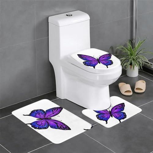 Alfombra De Baño De 3 Piezas Estampado De Mariposa Morada Juego De Alfombrillas De Baño Cómoda por Encargo Alfombras De Cama, para Dormitorio, Cocina, Bathroom