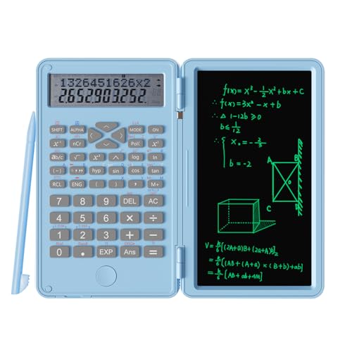 DPEDUAI Scientific Calculator with Writing Pad, 240 Computing Functions, Foldable Case, HD Screen, Anti-Deletion Lock & One-Click Clear, Perfect for School, Finance & Engineering (Sky Blue)