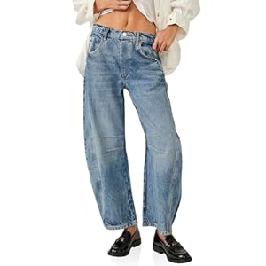 Damen Baggy Jeans, Boyfriend Stil, Vintage, weites Bein, Mid Rise Barrel-Denim Knöchelhosen(Plus Größen bis 4XL) Weiblich Jeans