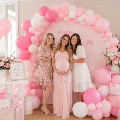 Image of Pink and White Balloons, Pack of 60PCS Dusty Light Pastel Pink White Bow Balloon, Baby Pink Latex Balloon for Girls Women Kitty Birthday Wedding Bridal Baby Shower Cat Theme Party Decorations Supplies