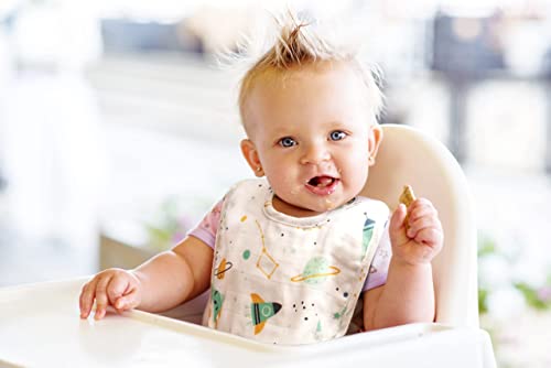 Image of BabyGo Muslin Cotton Baby Bibs | Pure Cotton 8-Layer Gentle & Breathable Feeding Bibs with Cute Cartoon Prints | Soft, Durable & Reusable Drool Bibs for Babies, Kids & Toddlers | Set of 3 (Multicolor)