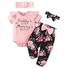 AMAWMW Newborn Baby Girl Clothes Infant Baby Ruffle Romper Pants Summer Outfits 4PCS Gifts Set Toddler Girls’ Clothing