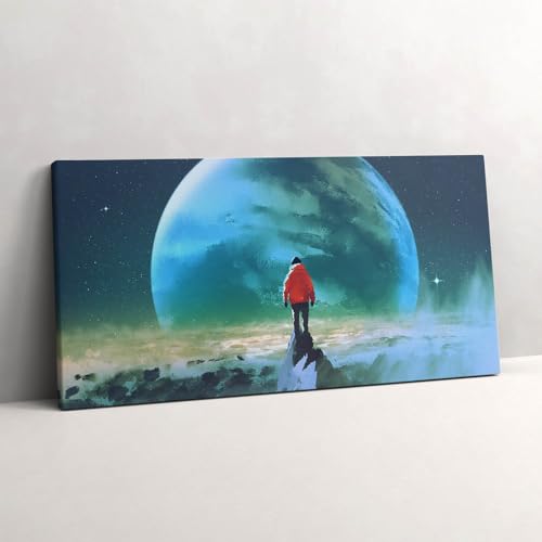 Peinture sur Toile L'homme sur la Lune Art Mural Grand Tableau Moderne Salon et Bureau Wallfluent