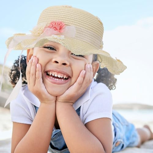 Homoyoyo 2pcs Boys and Girls Sun Hat Bag Set Girls Straw Beach Hat Daisy Pattern Comfortable White4