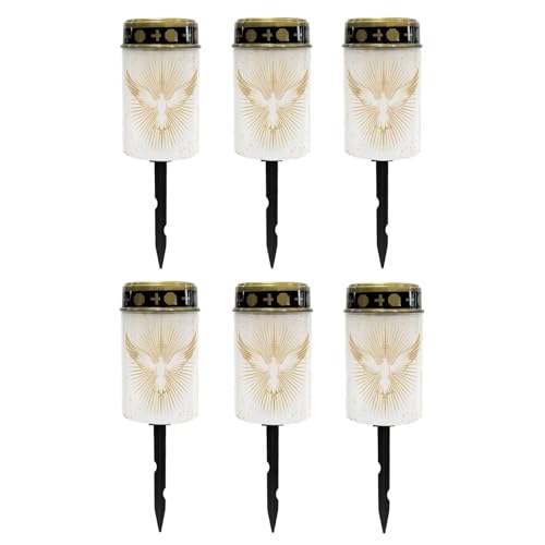Image of Poceacles Cross Outdoor Solar Candle Lights - Water Resistant, Gold White Dove of Peace Cross, Pack of 6