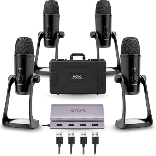 Movo USB Podcast Bundle with 4 Microphones and Hub