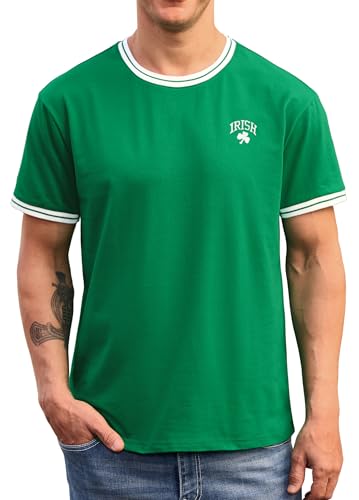 Arvilhill for Men St. Patricks Day Short Sleeve Crew Neck Classic Celtic Emblem T Shirt Ribbed Neckband Knit Composition Green M