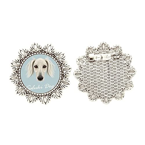 Broche de perro Saluki cara larga joyería de plata mediana pin de solapa canino
