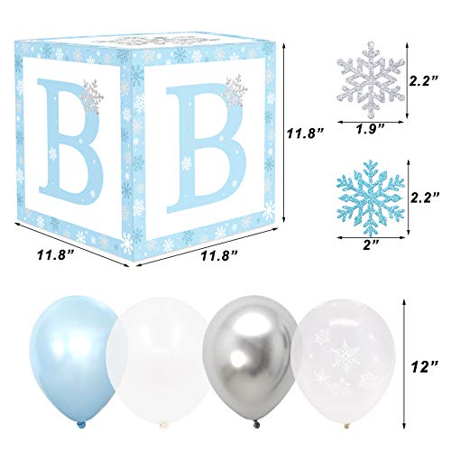 Baby Shower Decorations Balloon Boxes Winter Wonderland Snowflake Baby Shower Boxes Blocks For Gender Reveal Party Supplies Christmas Holiday Blue Snowflake Birthday Party Boys Girls Cake Smash Photo #TOP3