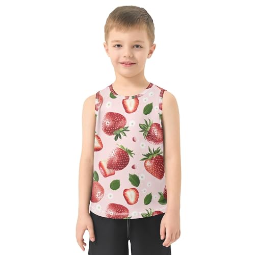 JUNZAN Sweet Strawberries Fruit Boys Athletic Tank Top Sleeveless Toddler Vest Toddler Tank Undershirt for Travel Swim 3T2