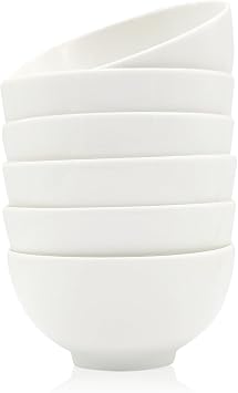 Set of 6 Versatile Ceramic Bowls 300 ml - White Porcelain, Ideal for Ice Cream, Desserts, Snacks, and More - Stackable, Easy to Clean in The Dishwasher