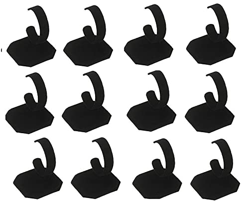 RJ Displays- 12 Pack Black Velvet Watch Bracelet Bangle Jewelry Display Stands for retail sales and trade show display. Comes Microfiber Polishing Cloth (12)